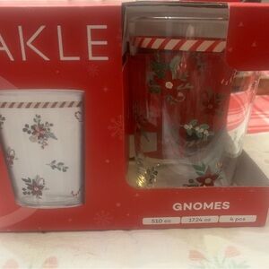 Festive Glass Set with Red and Green Floral Accents